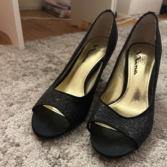 Black Sparkly Touch of Nina Heels Open Toe Size 7 - Picture 1 of 4